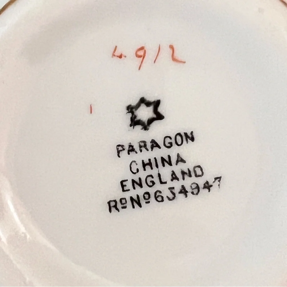 RARE 1920 Paragon Small Size Teapot, Sugar Bowl, Creamer, ‎ Plate Peony Antique